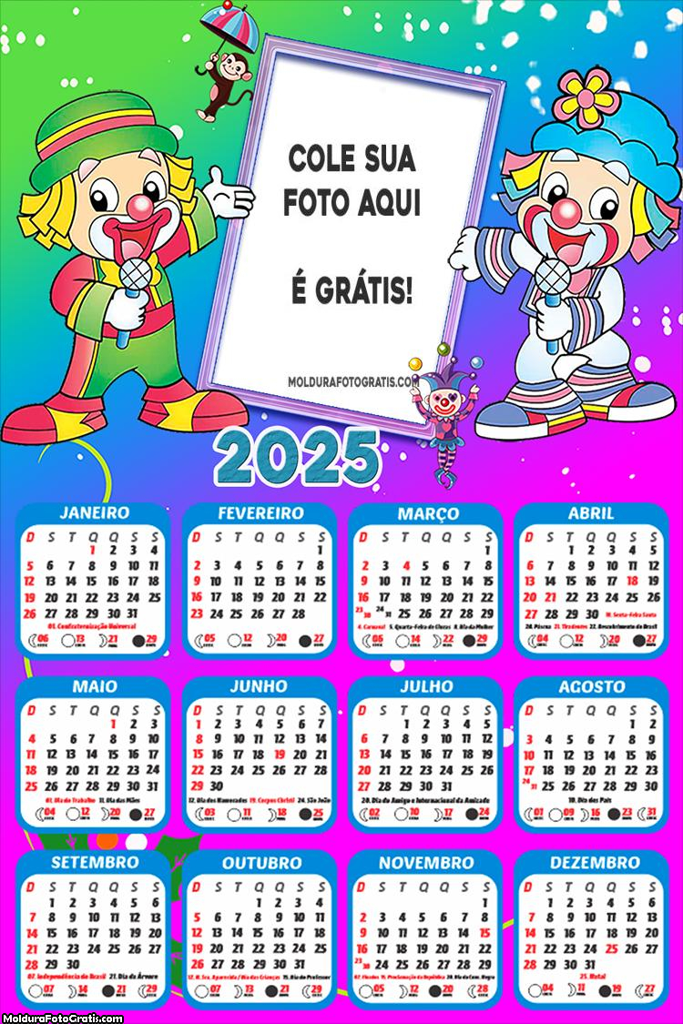 Calendário Patati Patatá Infantil 2025 Montagem Grátis