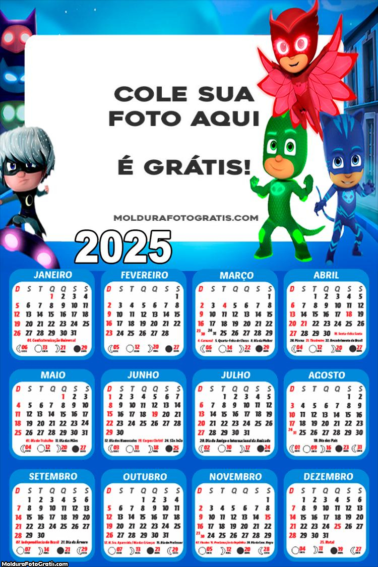 Calendário PJ Masks 2025 Montagem para Foto