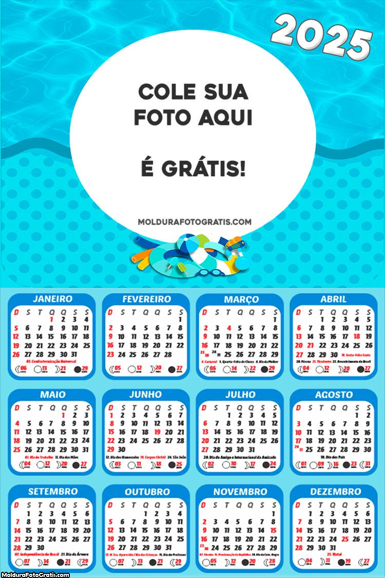 Calendário Infantil na Praia 2025 Foto Montagem