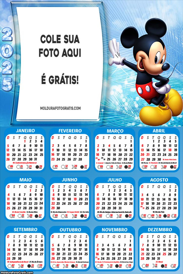 Calendário Mickey Mouse 2025 Colagem de Foto