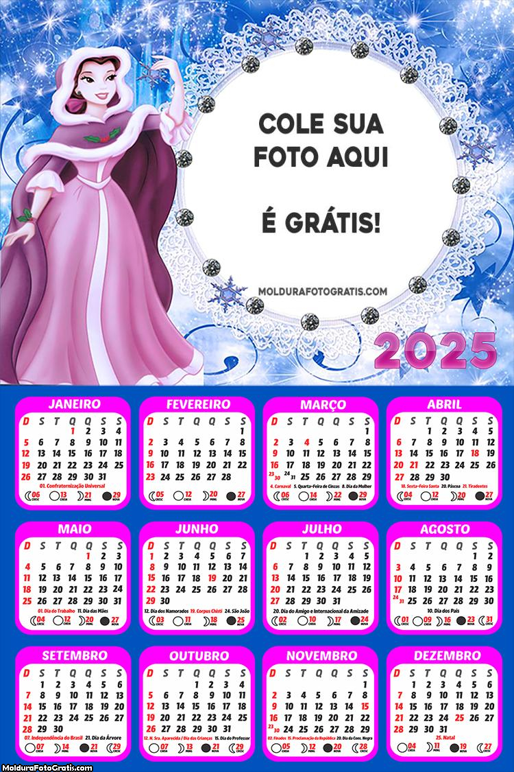 Calendário Princesa Disney 2025 Colagem de Foto