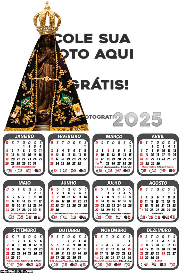 Calendário Nossa Senhora Aparecida Imagem 2025 Montagem Online