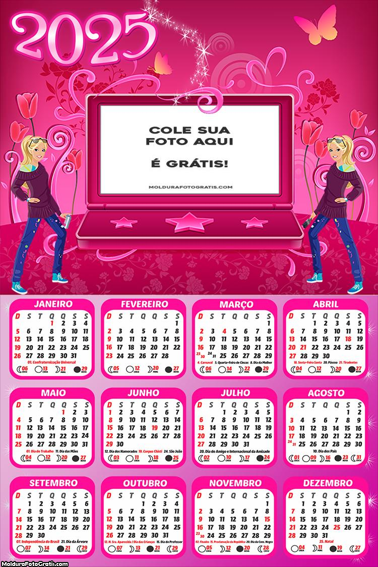 Calendário Barbie Moldura Notebook 2025 Foto Montagem