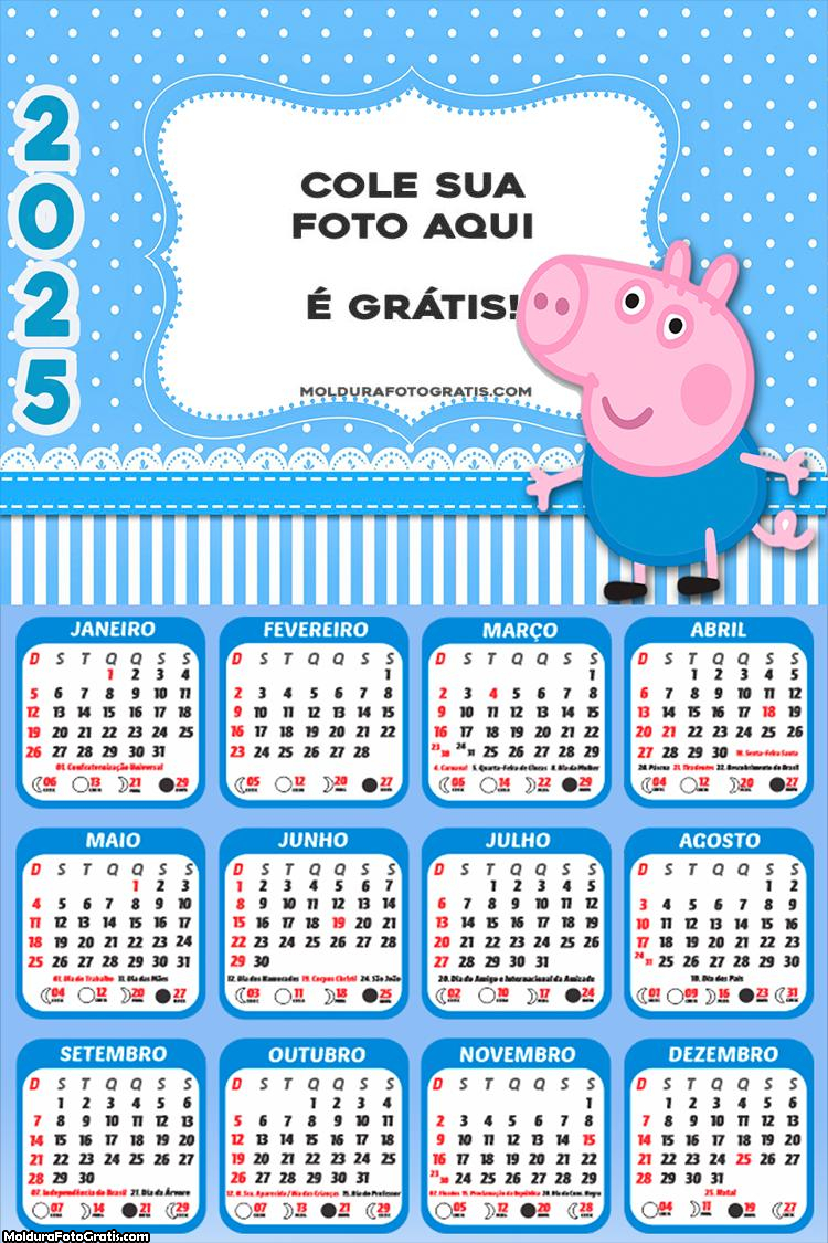 Calendário George da Peppa Pig 2025 Foto Montagem