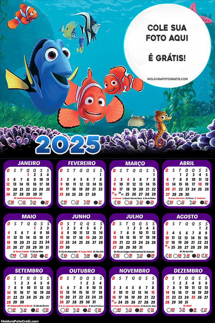 Calendário Procurando Dory 2025 Montagem para Foto