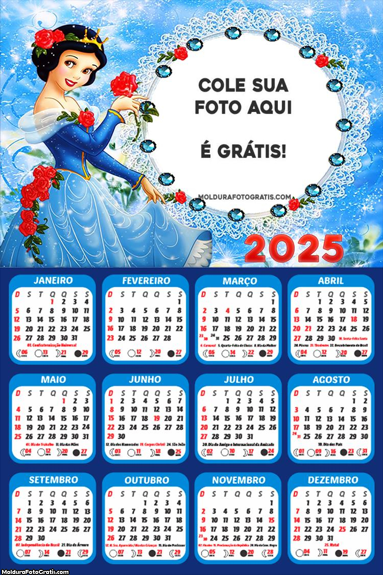 Calendário Princesa Branca de Neve 2025 Montagem para Foto