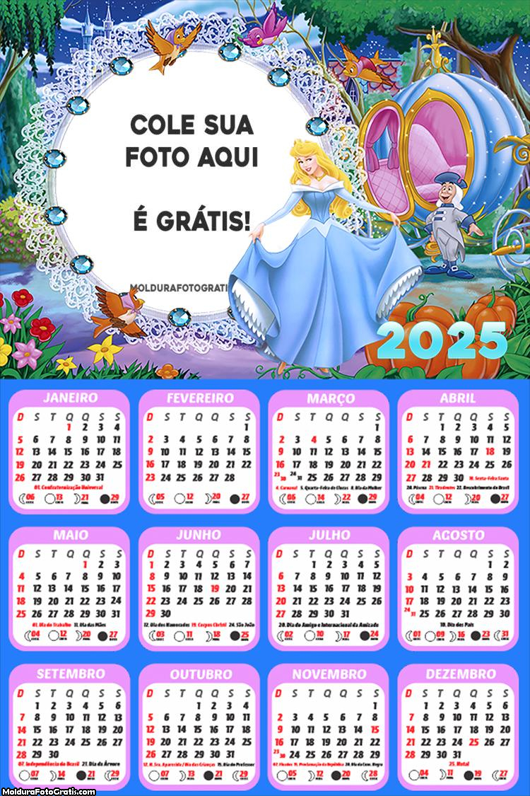 Calendário Cinderela 2025 Montagem para Foto