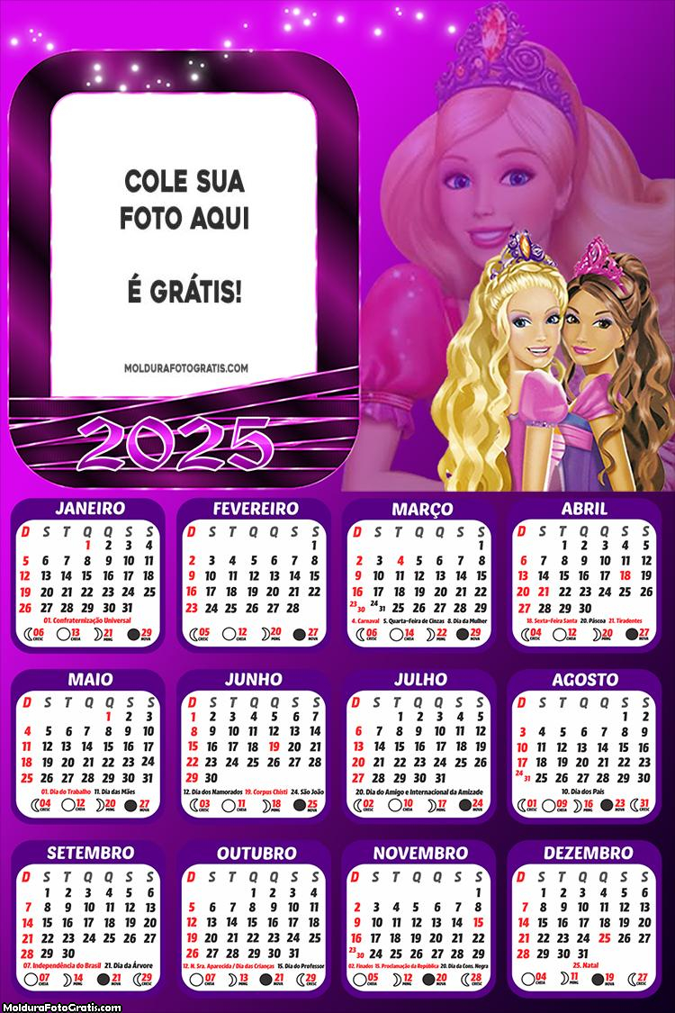 Calendário Barbie Desenho 2025 Foto Montagem