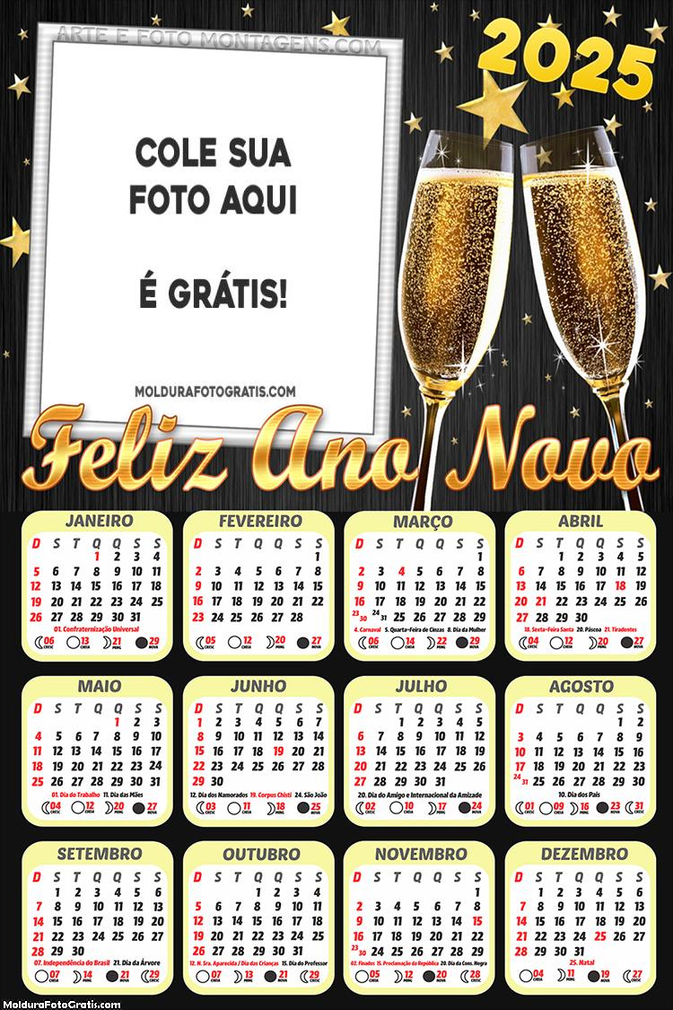 Calendário Feliz Ano Novo 2025 Foto Montagem