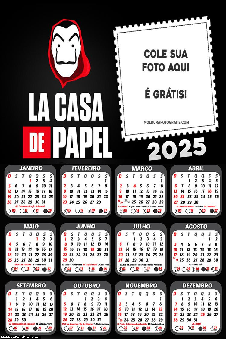 Calendário La Casa de Papel 2025 Foto Montagem