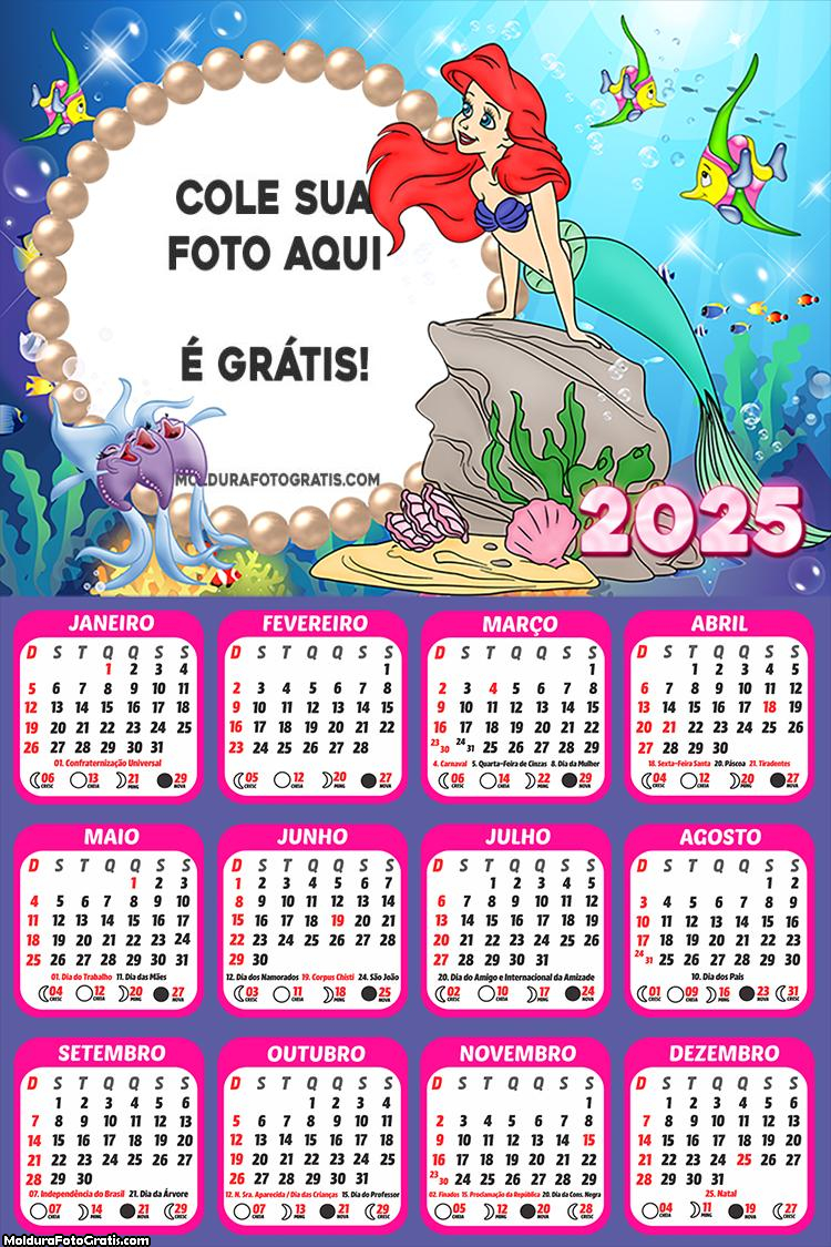 Calendário Pequena Sereia 2025 Montagem Online