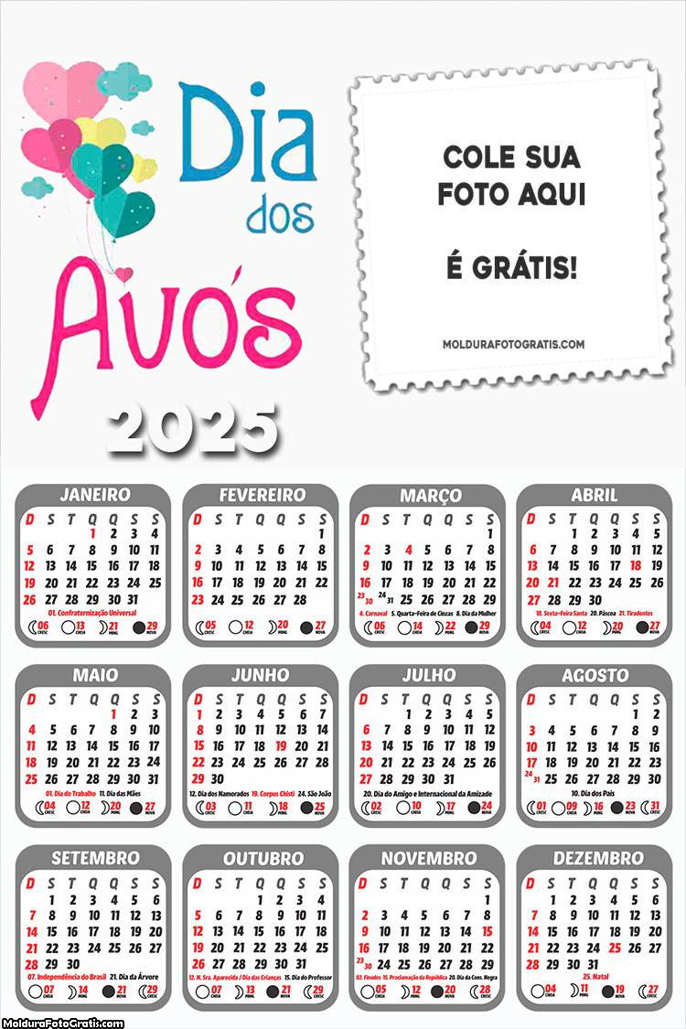 Calendário Dia dos Avós 2025 Foto Montagem