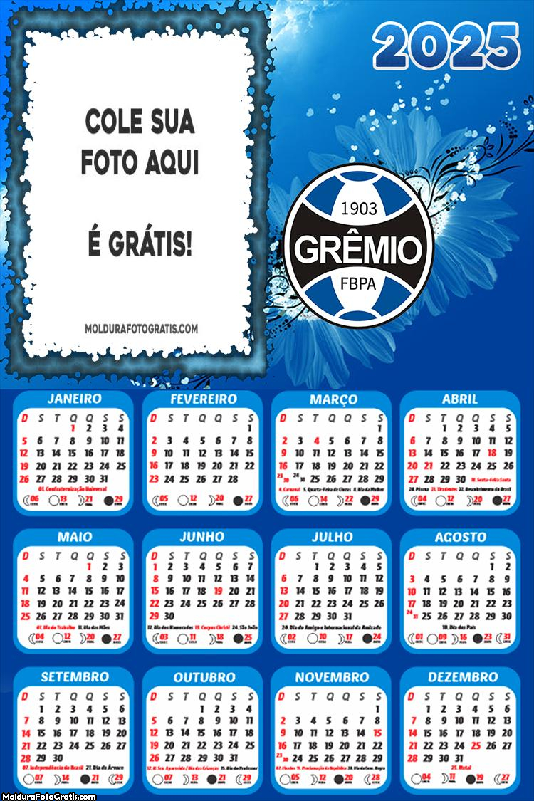 Calendário Grêmio 2025 Montagem Online