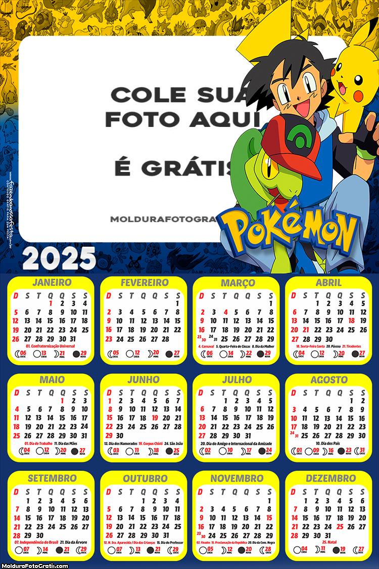 Calendário Pokémon Desenho 2025 Colagem de Foto