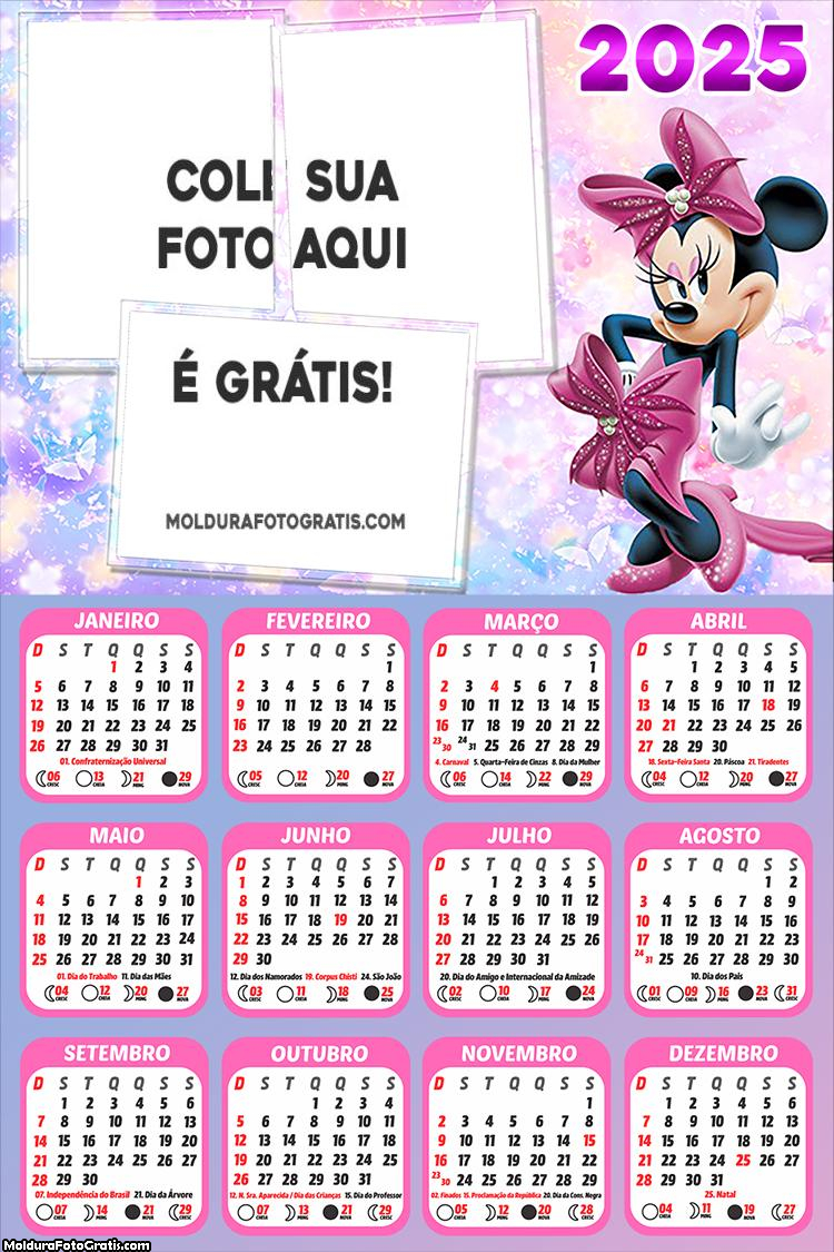 Calendário Minnie Três Fotos 2025 Montagem Online