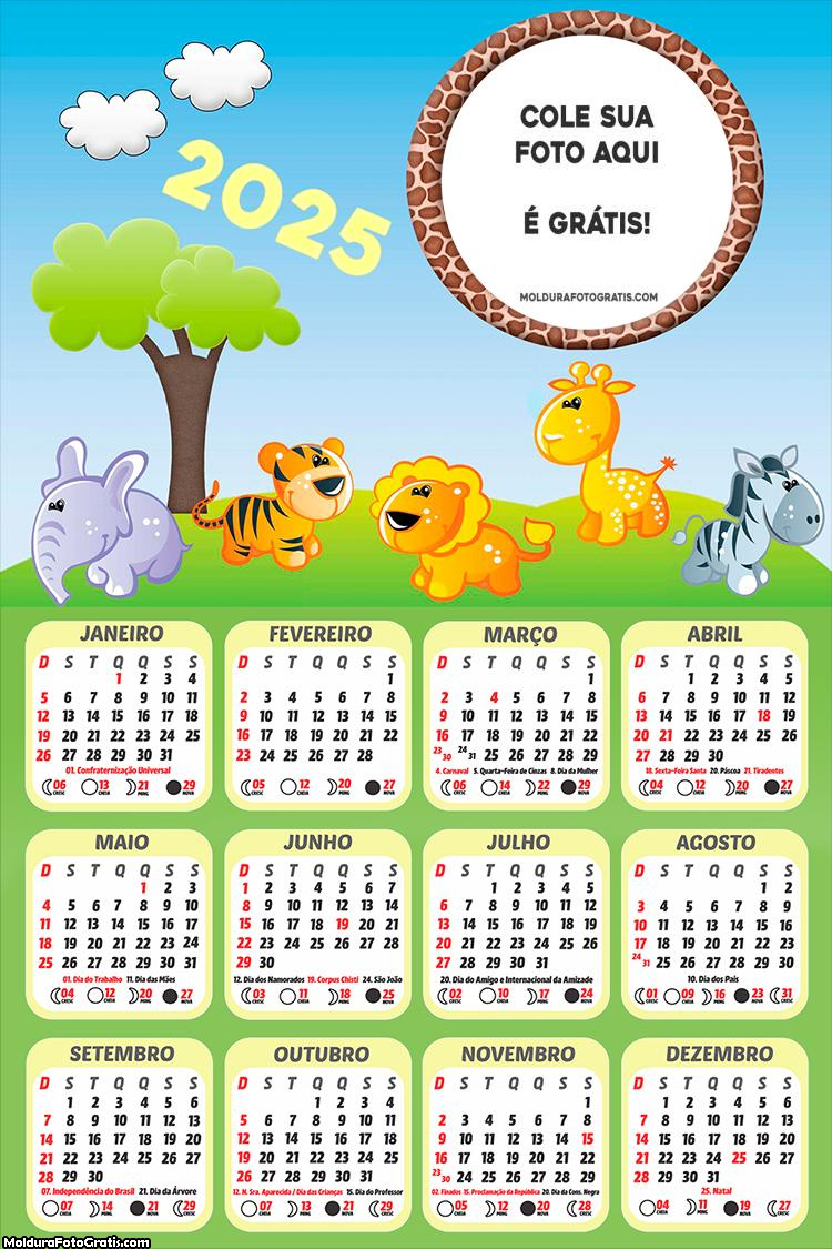 Calendário Infantil Safari Cute 2025 Foto Montagem