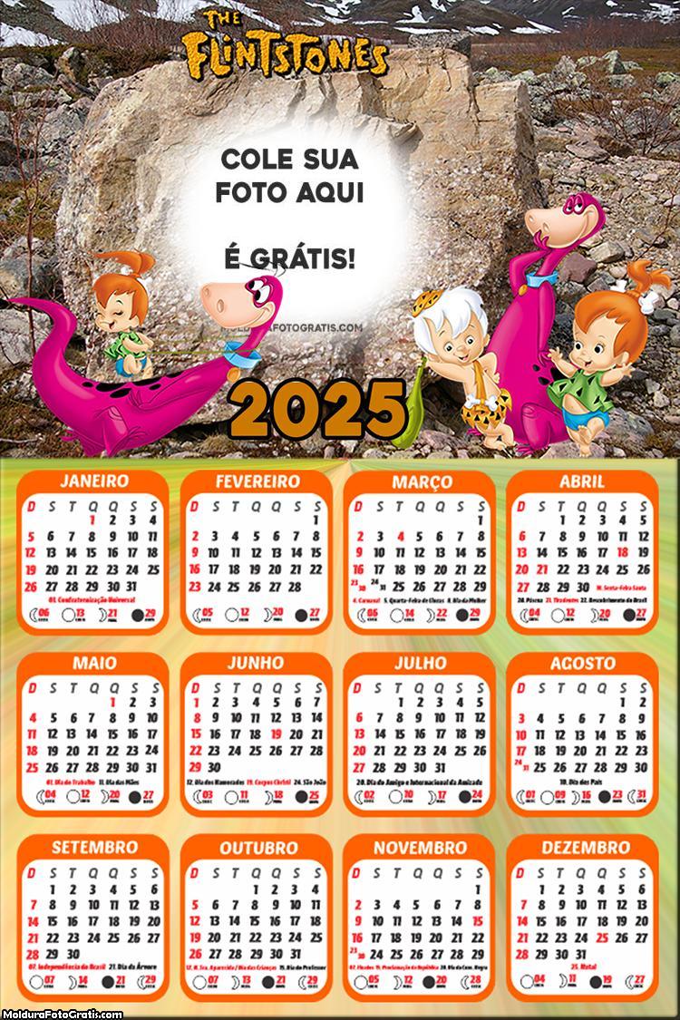 Calendário Flintstones Dino e Pedrita 2025 Foto Montagem