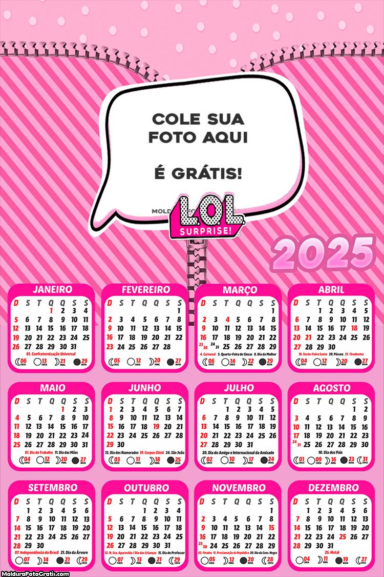 Calendário LOL 2025 Foto Montagem