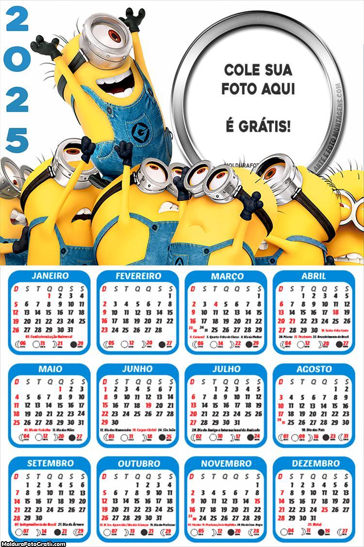 Calendário Minions 2025 Montagem para Foto