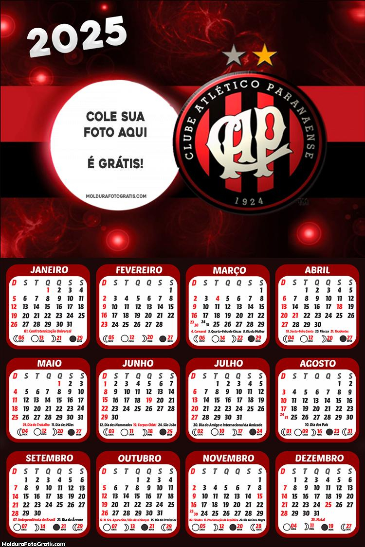 Calendário Atlético Paranaense 2025 Foto Montagem