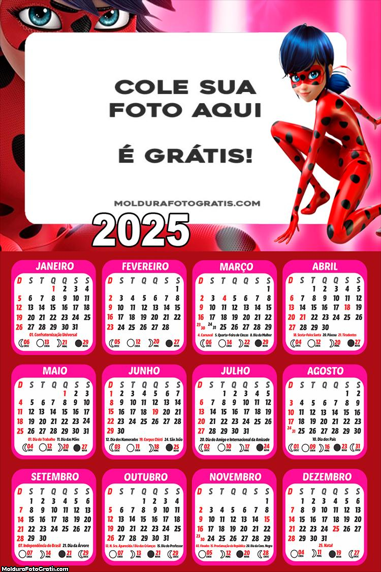 Calendário Desenho Ladybug Miraculous 2025 Montagem Online