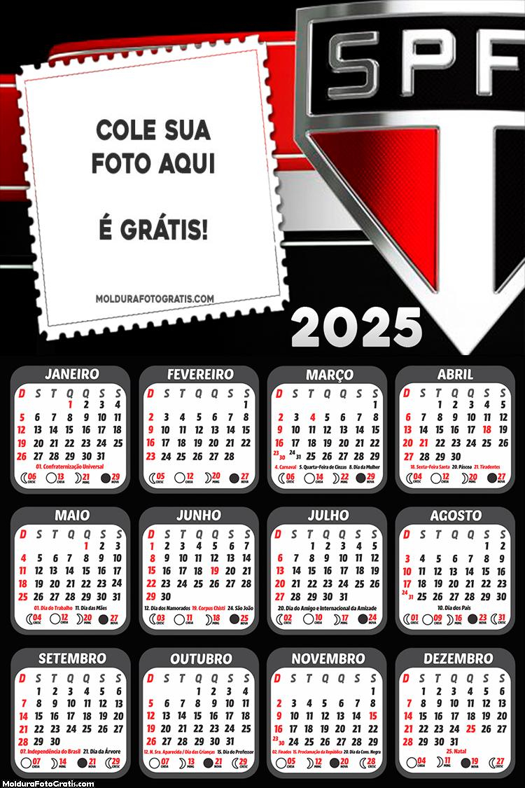 Calendário SPFC 2025 Montagem para Foto