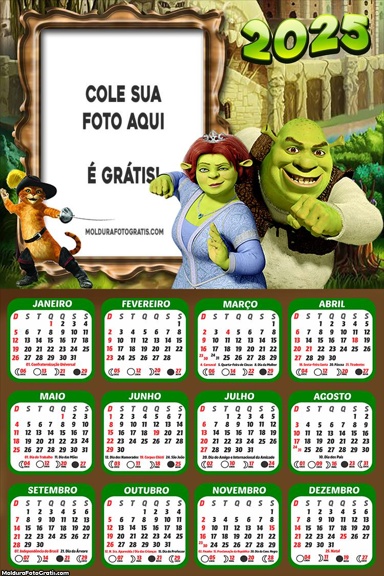 Calendário Shrek 2025 Montagem para Foto