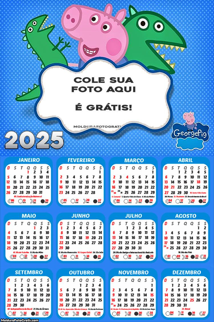 Calendário George Dinossauro 2025 Foto Montagem