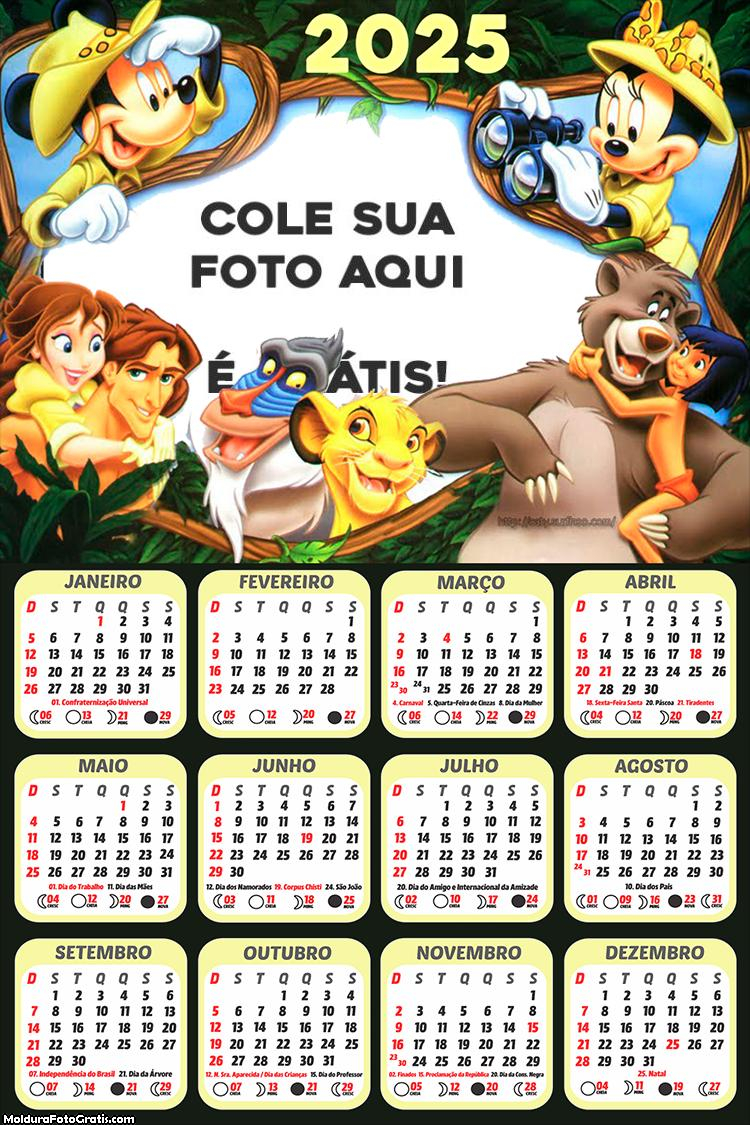 Calendário Mickey Safari 2025 Colagem de Foto