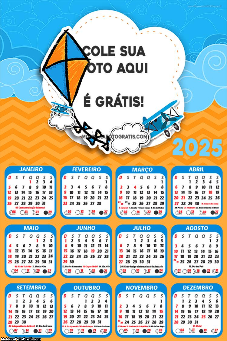 Calendário Pipa Tema 2025 Montagem Grátis