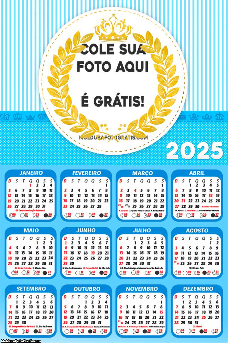 Calendário Príncipe Meninos 2025 Colagem de Foto