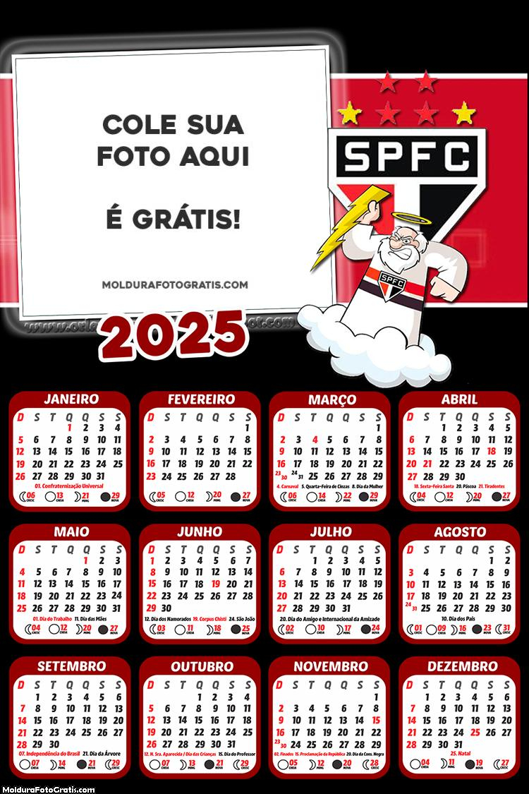 Calendário São Paulo Mascote 2025 Colagem de Foto