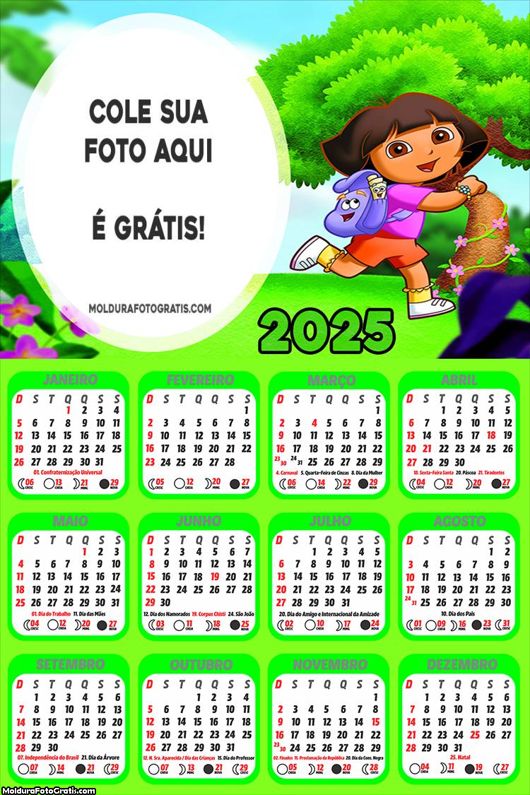 Calendário da Dora Aventureira 2025 Foto Montagem