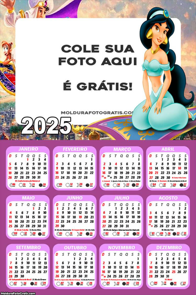 Calendário Jasmine Disney 2025 Montagem Online