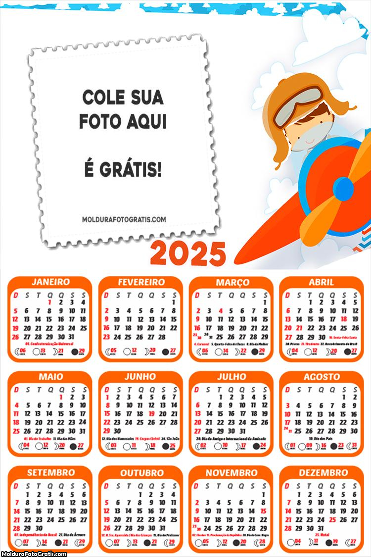 Calendário Menino Aviador 2025 Montagem para Foto