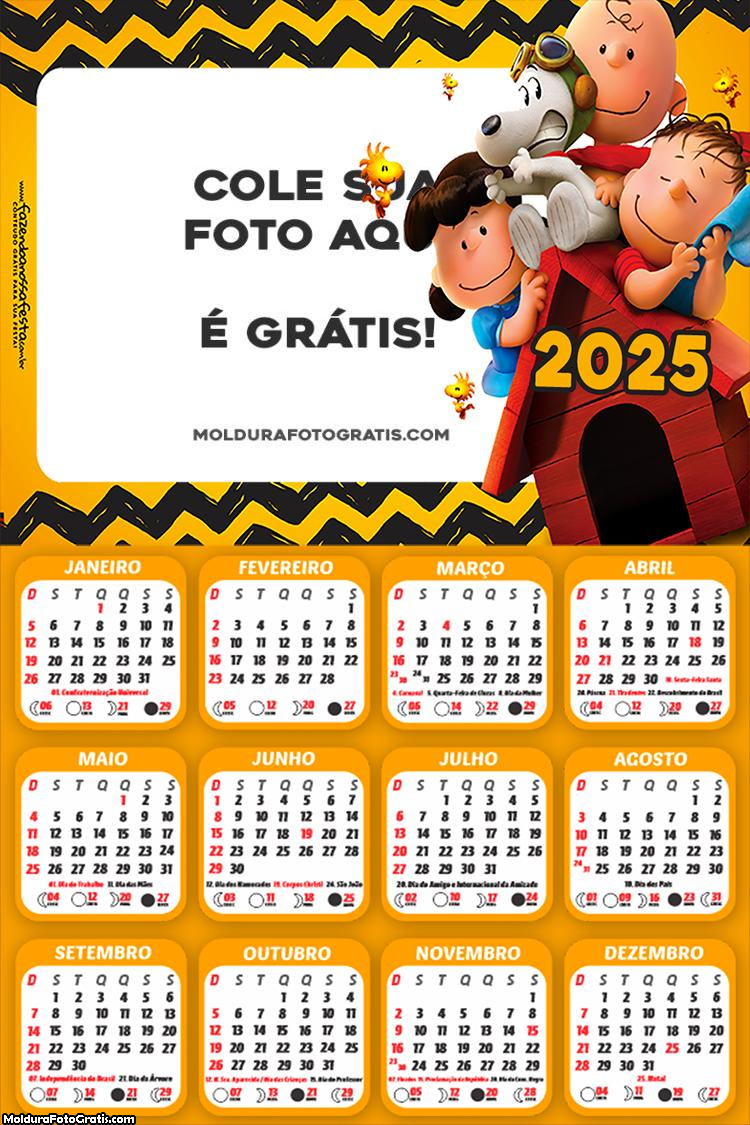 Calendário Snoopy Desenho 2025 Montagem para Foto