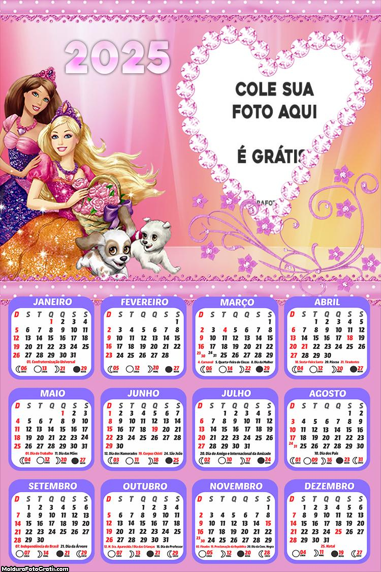 Calendário Barbie Coração 2025 Foto Montagem