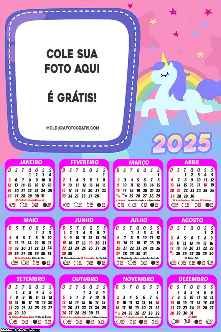 Calendário Unicórnio Candy Color nas Nuvens 2025