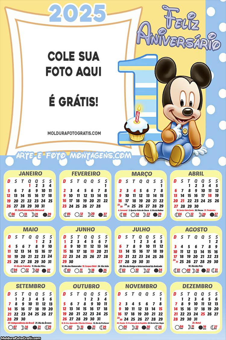 Calendário Feliz Aniversário 1 Aninho 2025 Foto Montagem