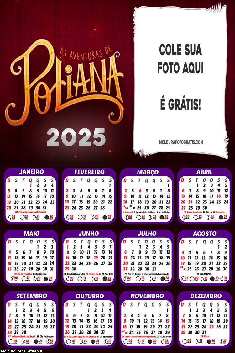 Calendário As Aventuras de Poliana 2025 Foto Montagem