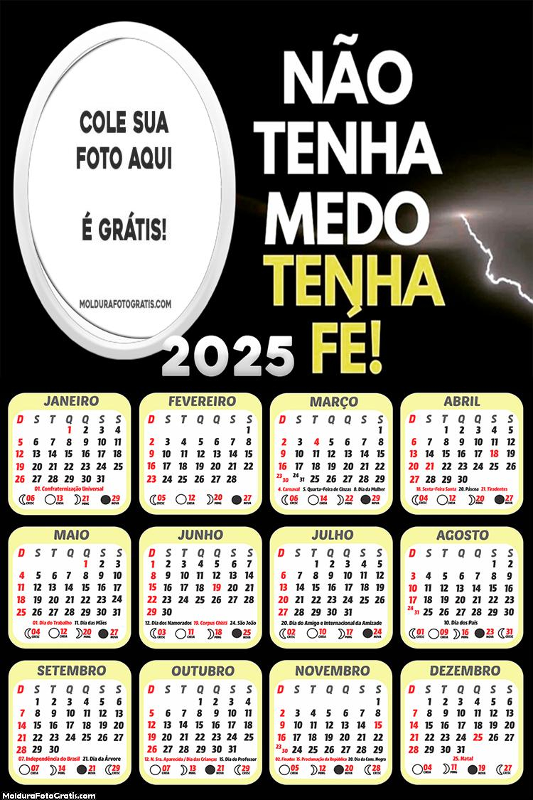 Calendário Tenha Fé 2025 Montagem Grátis