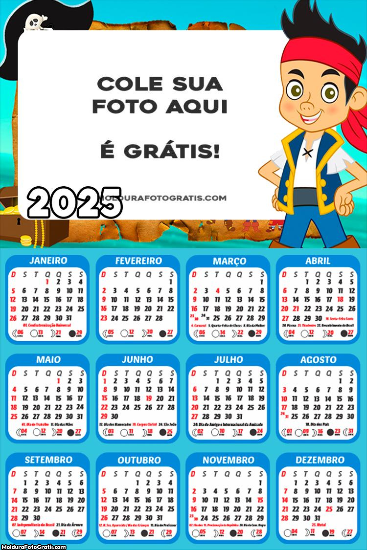 Calendário Jake e os Piratas 2025 Montagem Grátis