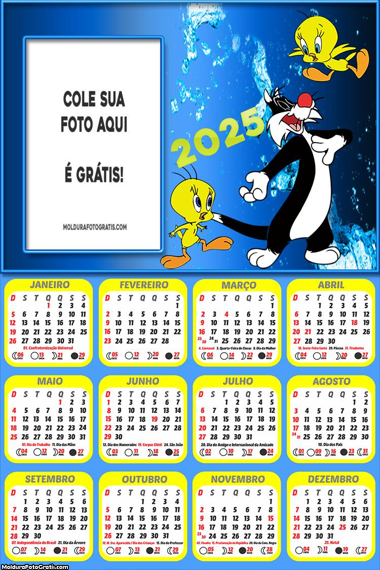 Calendário Piu Piu e Frajola 2025 Montagem para Foto