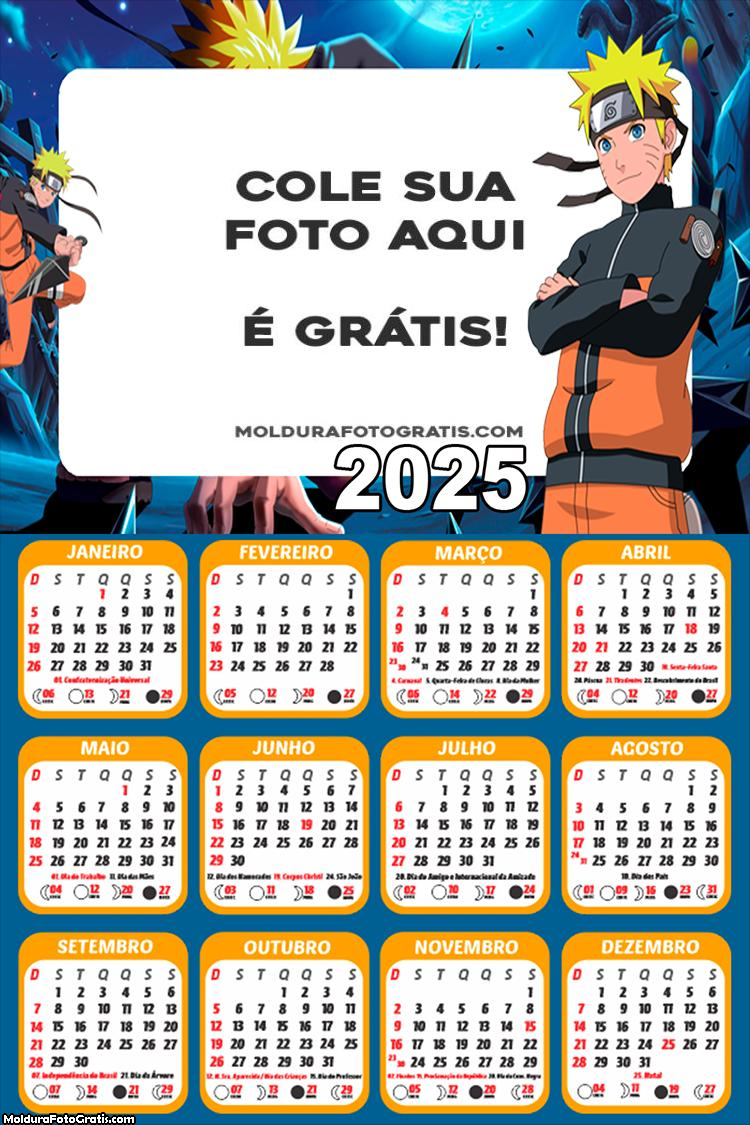 Calendário Naruto Desenho 2025 Montagem Online