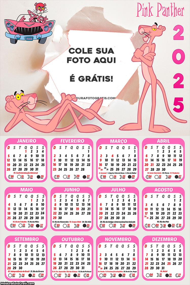 Calendário Pantera Cor de Rosa 2025 Montagem para Foto