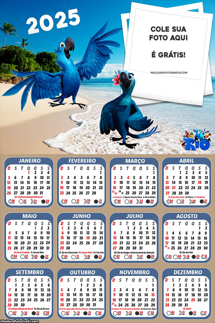 Calendário Araras Azuis Rio 2025 FotoMoldura