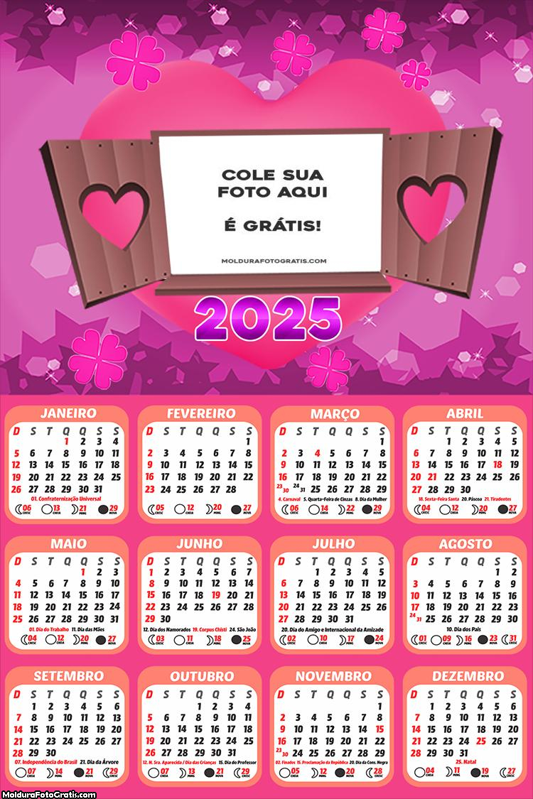 Calendário Romântico para Namorados 2025 Montagem para Foto