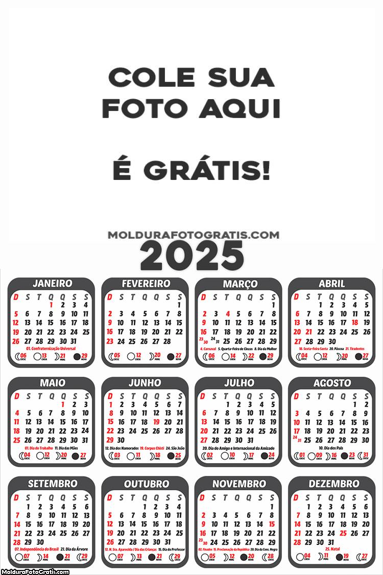 Calendário em Branco 2025 para Colocar Foto