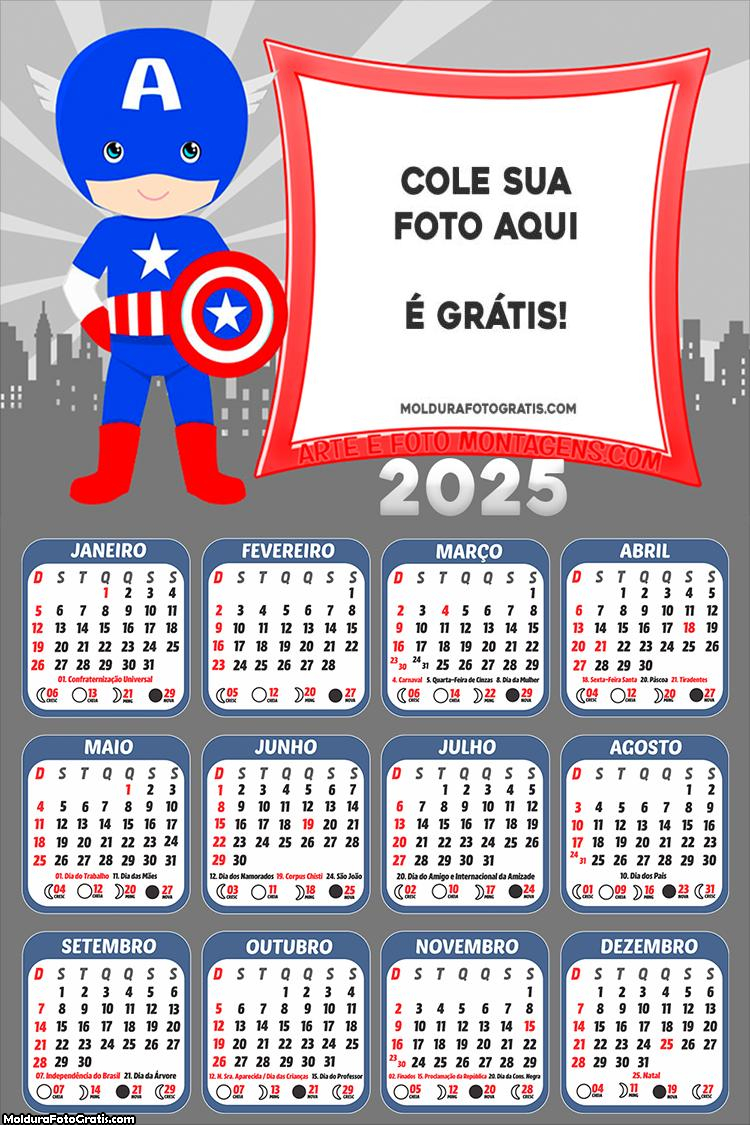 Calendário Capitão América Cute 2025 Montagem