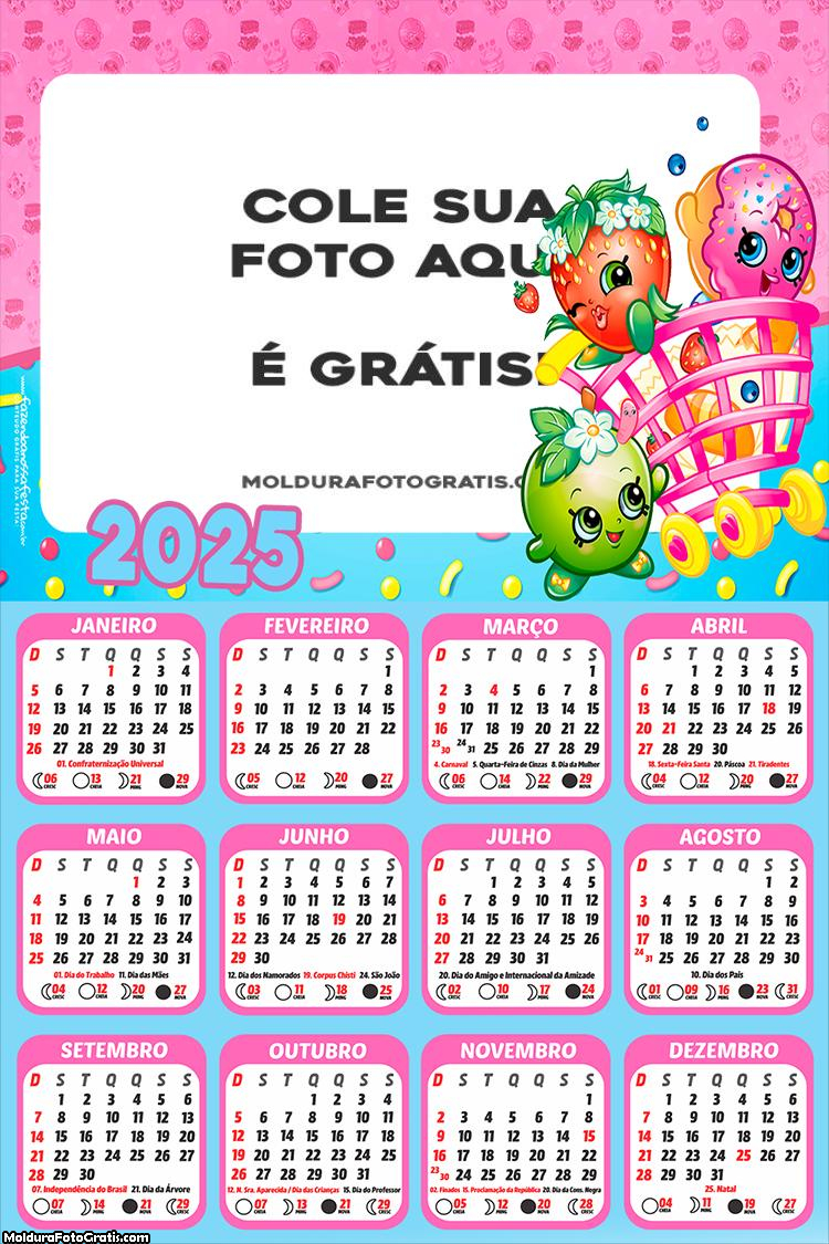 Calendário Shopkins 2025 Colagem de Foto